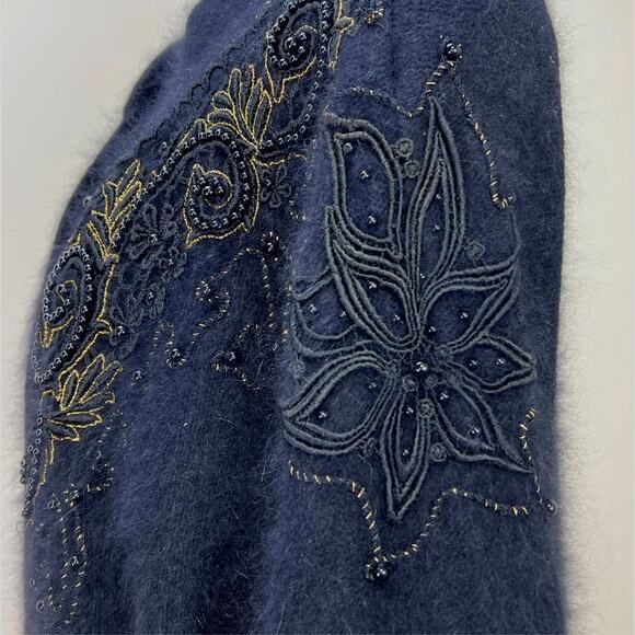 Vintage Belldini Angora Cardigan Medium Black Gold Embellished Beading Lined - Picture 7 of 13